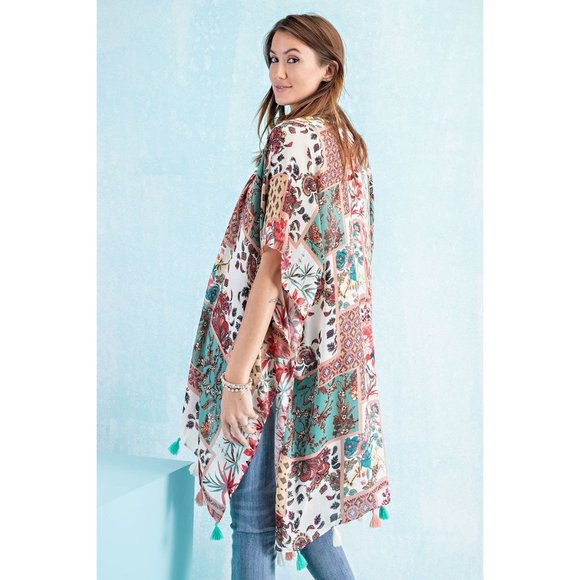 Easel Brand Kimono Beach Swim Coverup Patchwork Print Sizes S M L - Picture 5 of 5